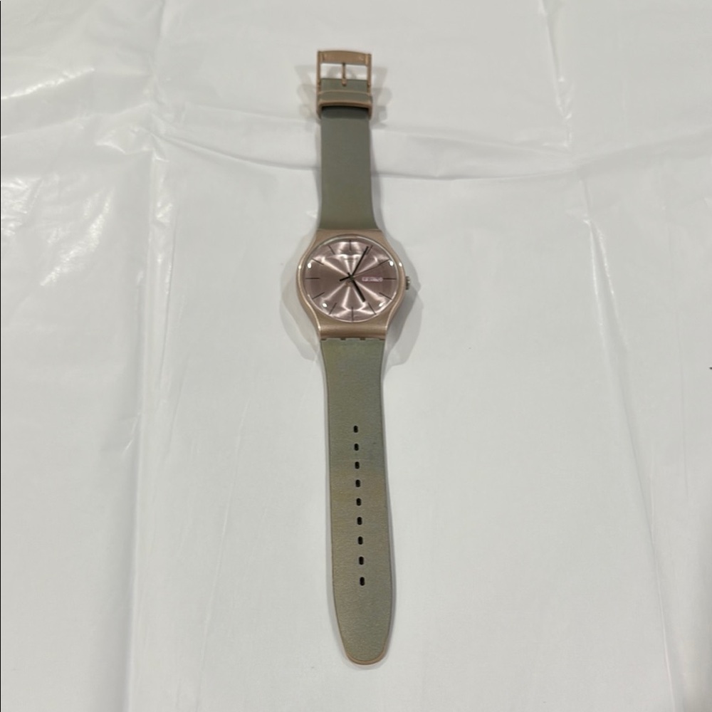 Swatch Women's Watch with Rose Gold Dial and Olive Strap - Picture 1 of 2